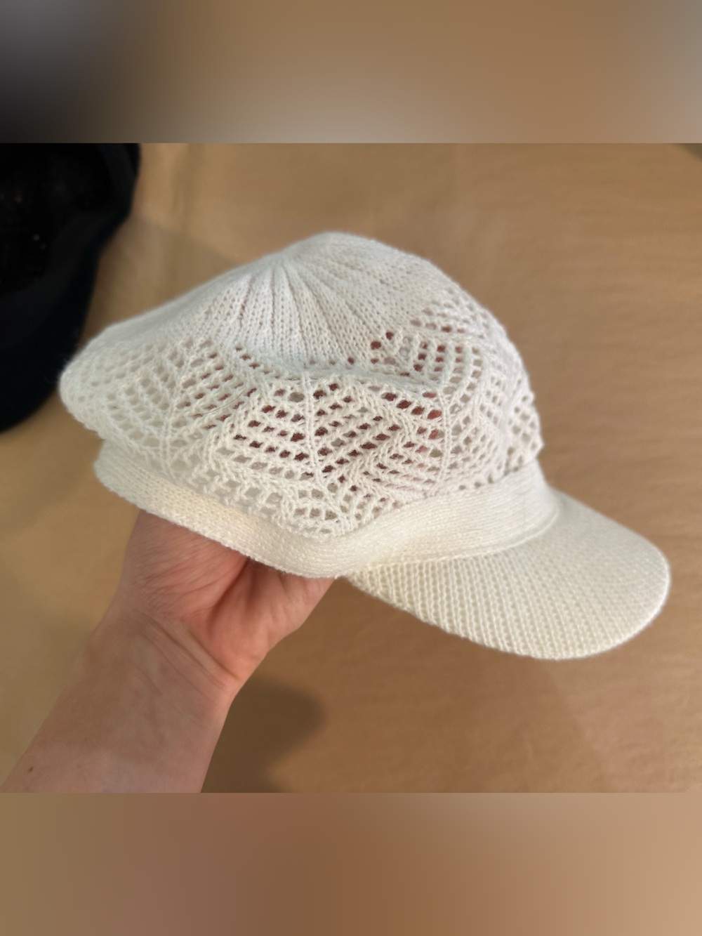 2000s White Knit Lace paper boy hat Cap - Women Accessories
